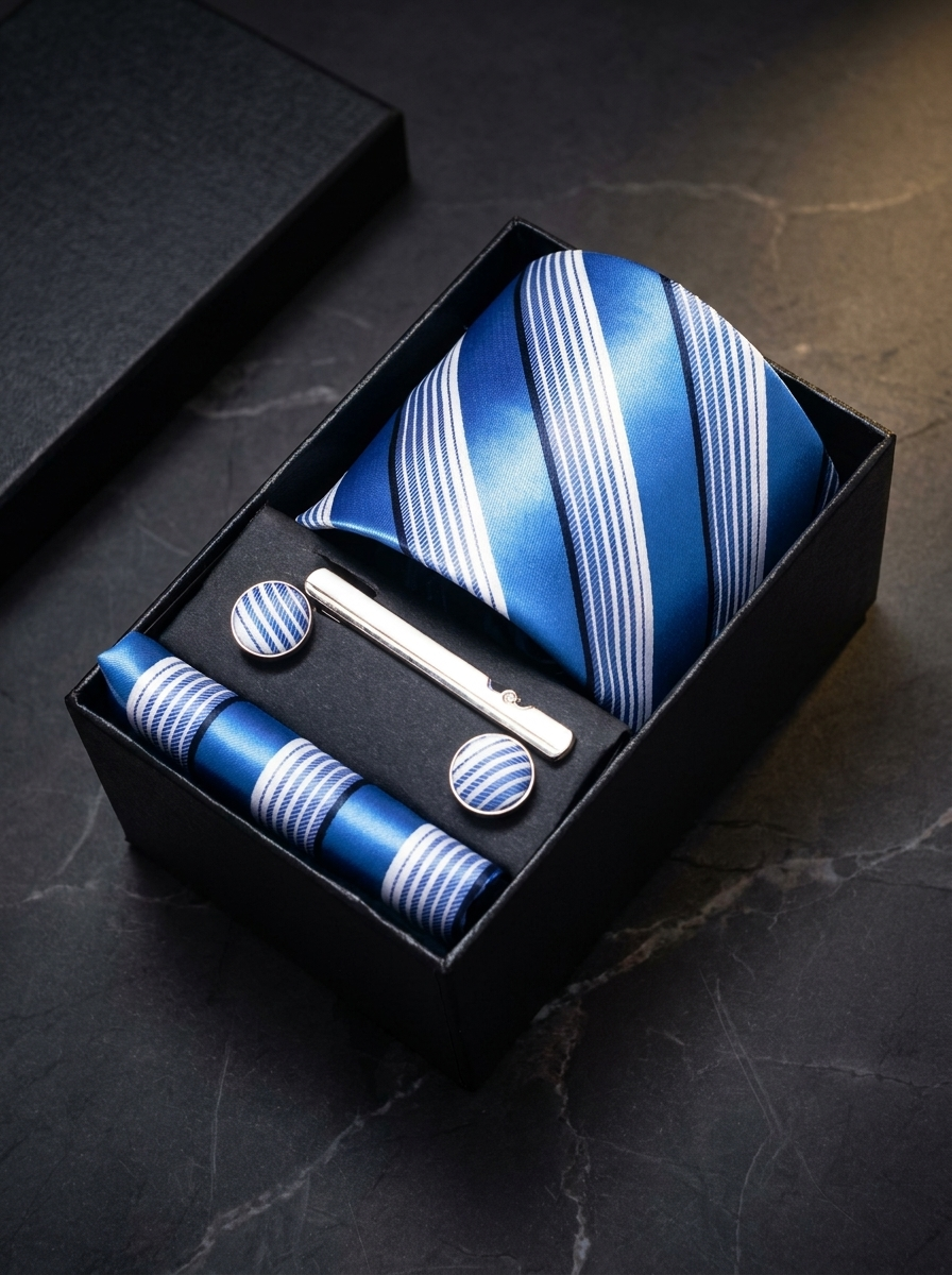 Kit Corbata Azul Rayas Finas