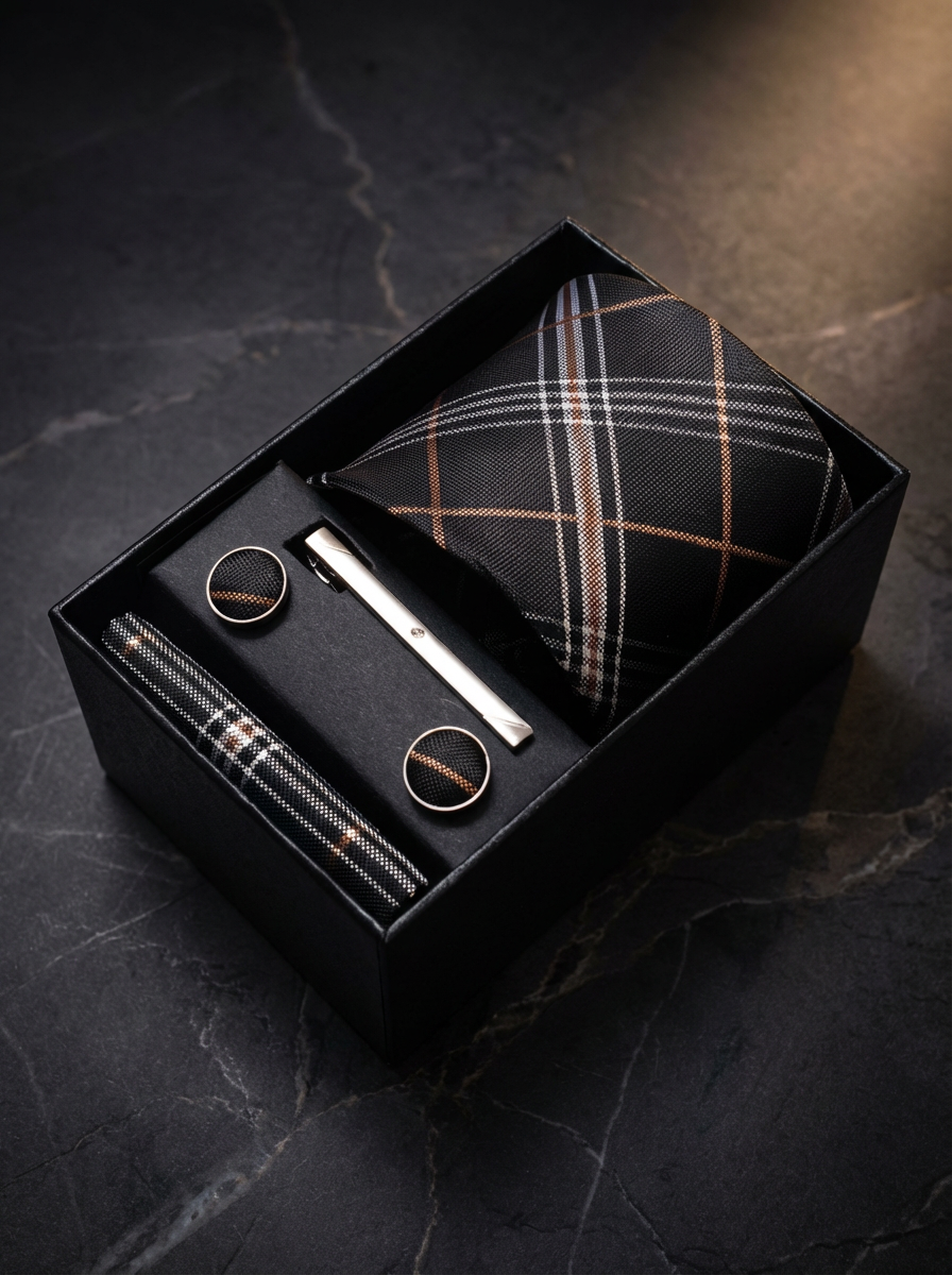 Kit Corbata Negro Liso