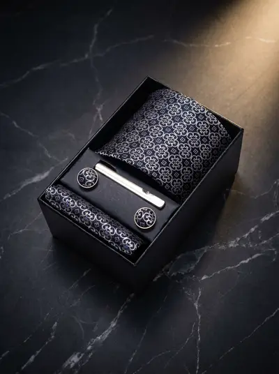 Kit Corbata Negro Patrón Círculos
