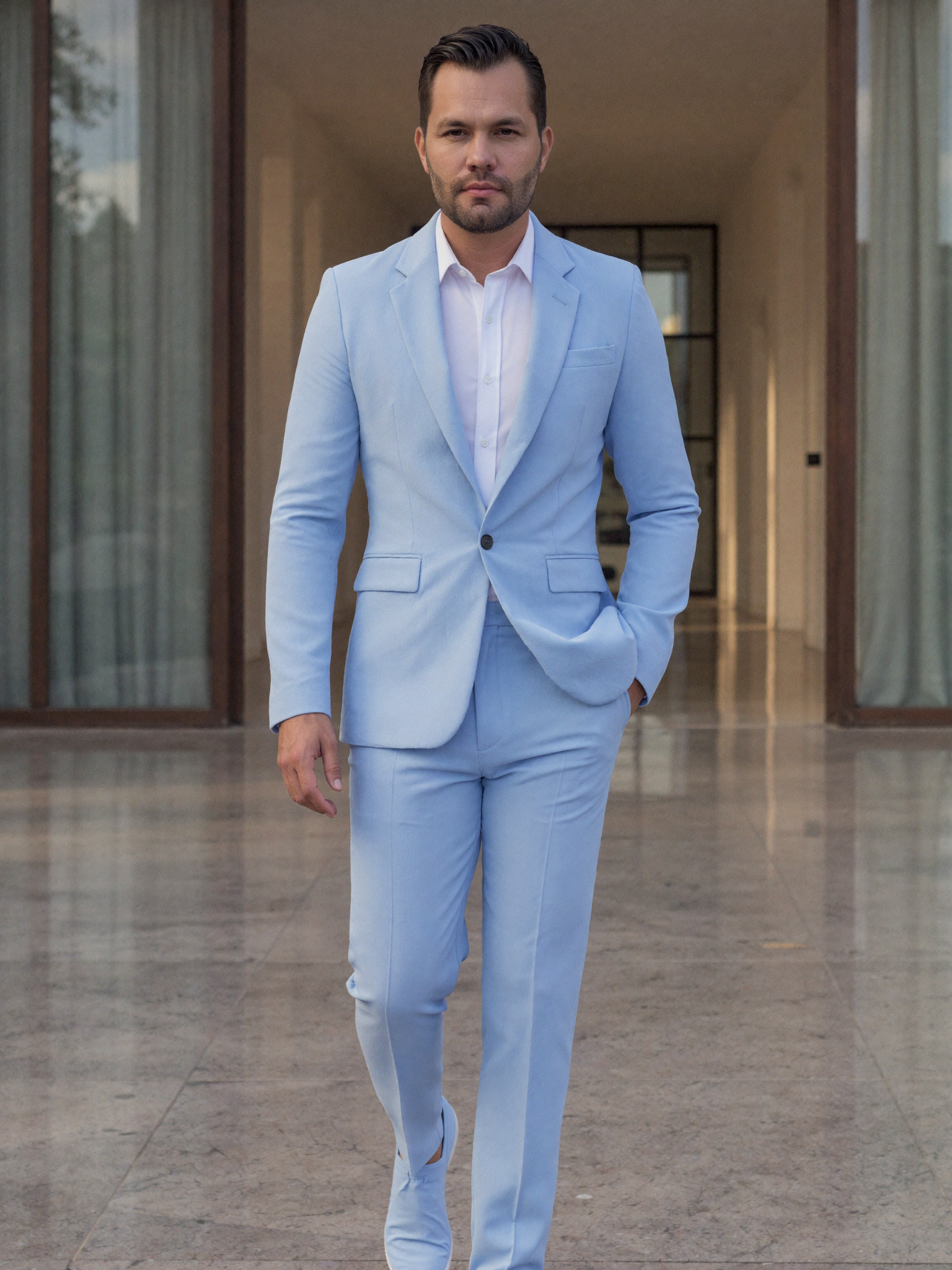 Traje Lino Liviano Azul Celeste