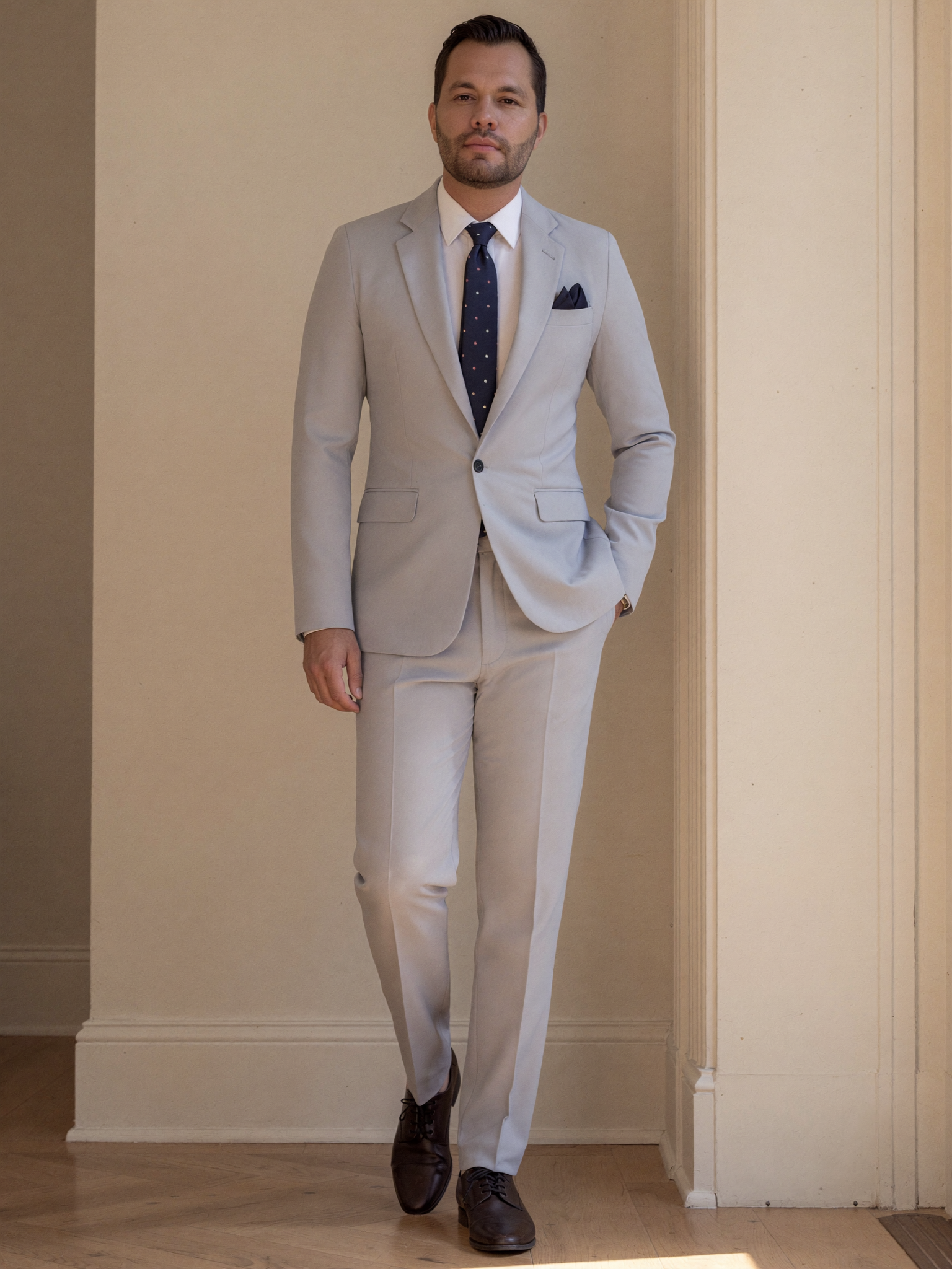 Traje Lino Liviano Gris Perla