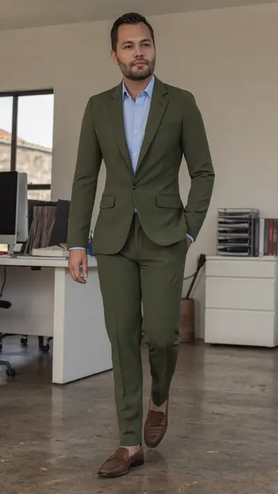 Traje Lino Liviano Verde Oliva