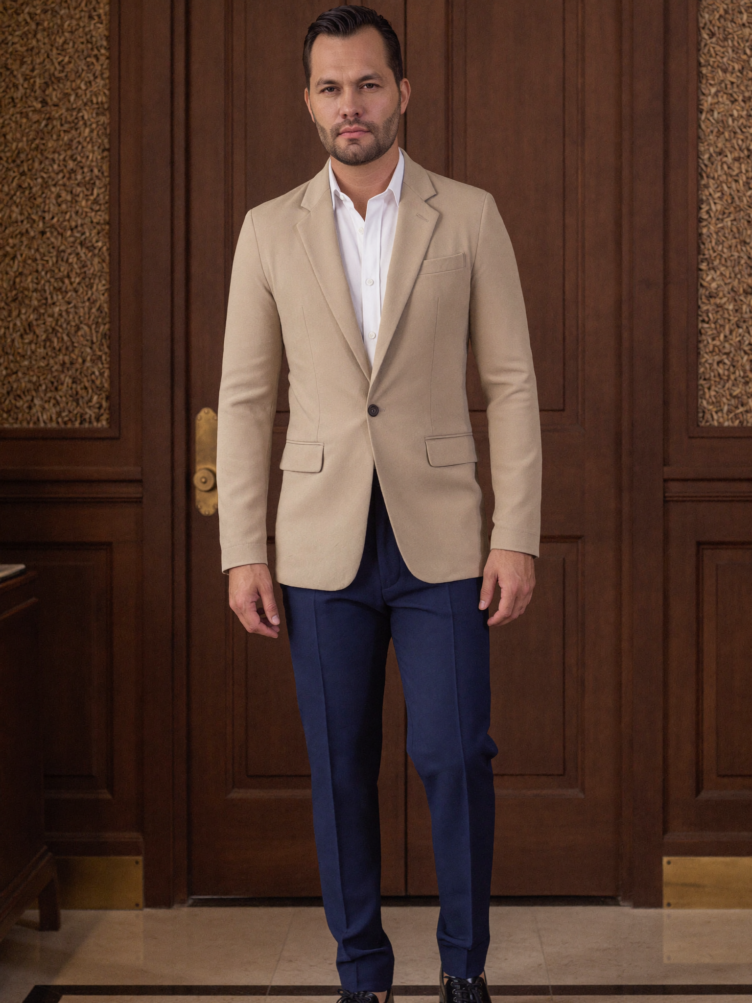 Traje Combinado Beige + Azul Oscuro