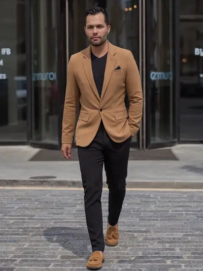 Traje Combinado Camel + Negro